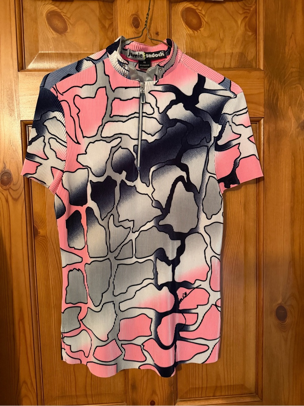 jamie sadock Pink Black White Abstract Zip-Front Golf Top